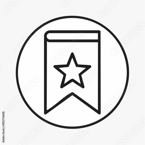 Outline Bookmark Icon with Star Inside a Circle on Gray Background Keywords: bookmark, favorite, star, icon, symbol, circle, outline, save, mark, highlight, important, selection, rating