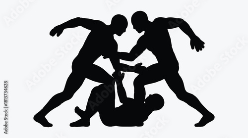 Silhouette of people fighting wrestling combat physical conflict competition power struggle