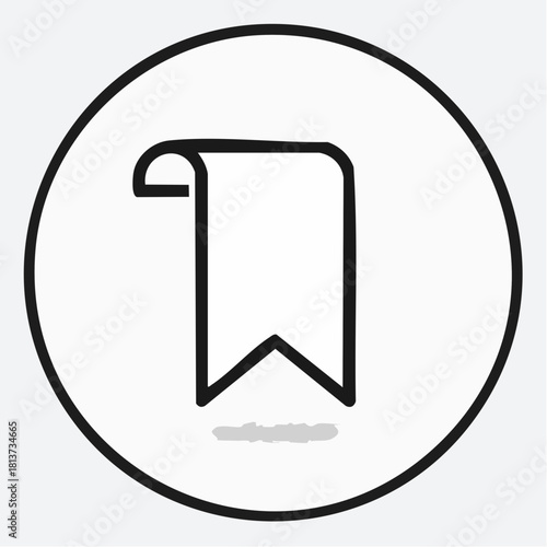 Outline Icon of a Bookmark Banner Inside a Circle with a Shadow on a White Background vector illustration