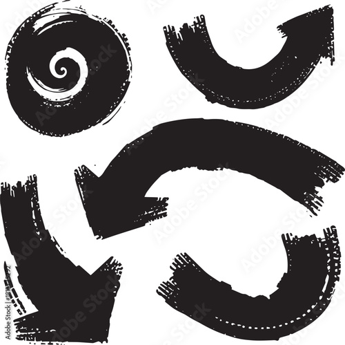 Set of grunge-style arrow icons for design projects and artistic presentations, offering a raw and expressive visual element