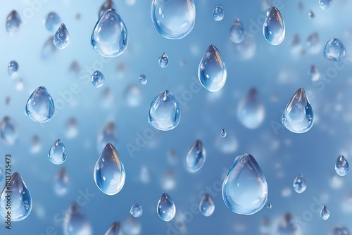 Wallpaper Mural Water Droplets on a Blurred Blue Surface Abstract Background with Reflections and Highlights Liquid Purity Freshness Nature Minimalist Design and Clean Aesthetic Torontodigital.ca