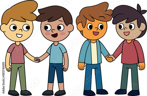 friendship boys cartoon, cute kids vector, brothers holding hands illustration, friendship children clipart, happy friend artwork, friendship cartoon design, bonding kids svg, adorable boy friends, to