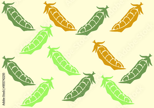 Pea Pods Pattern background layout arrangement of pea pods in various shades, creating a lively and visually appealing pattern, perfect for adding a touch of freshness and natural design.
