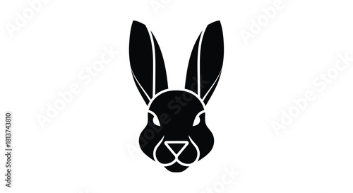 Black and white illustration of a rabbit's head, showcasing its long ears and facial features.