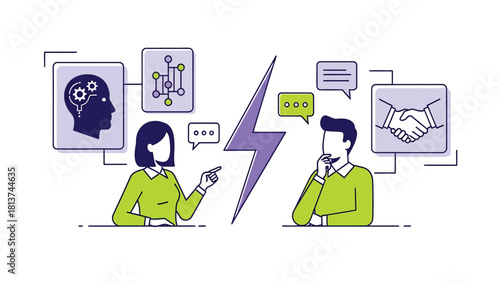 Business Negotiation Conflict and Strategy Comparison Vector Illustration