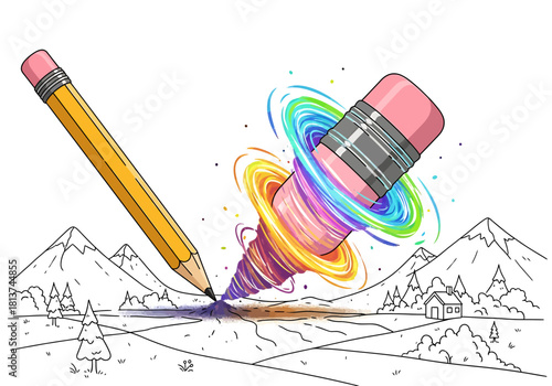 Conceptual art of a creative pencil drawing