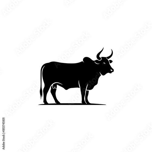 Silhouette of a Bovine Beast A Striking Black and White Icon Design Concept