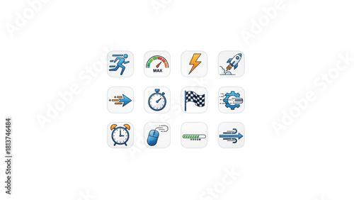 speed icons set vector fast quick elements