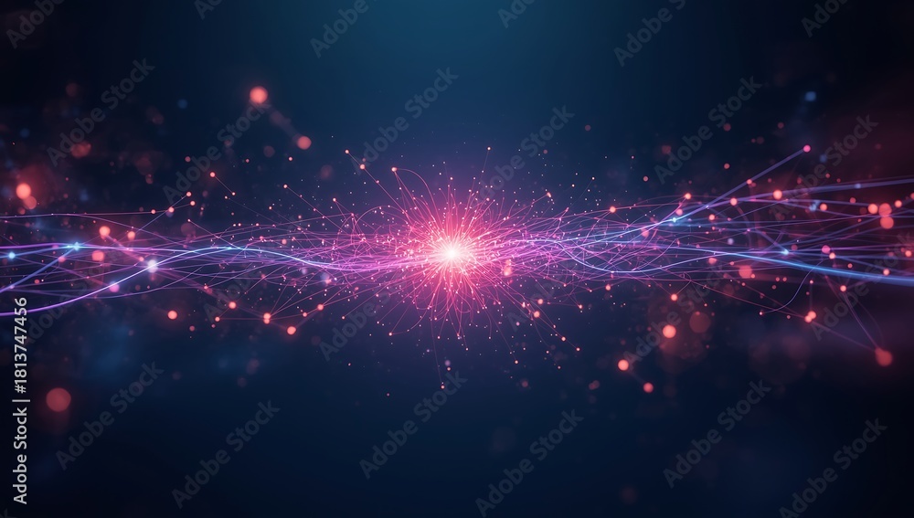 Obraz premium Abstract glowing energy explosion with light particles in deep space