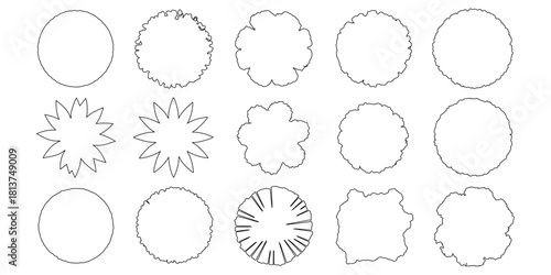 CAD Drawings. Top view of different tress outline. Vector illustration.