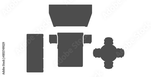 CAD Drawings. Top view furniture illustration silhouette — bed, bedside tables, sofa, dining table with chairs, wardrobe. Vector illustration.