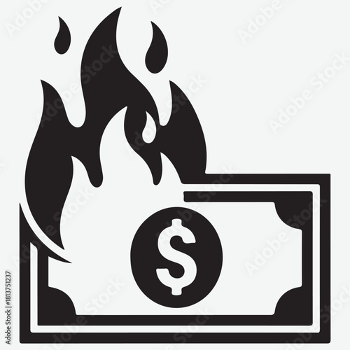 Burning Dollar Bill Icon with Flames and Dollar Sign