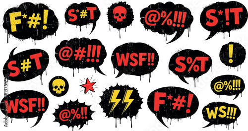 Censored explicit language word bubbles and symbols set