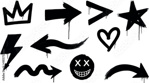 Graffiti style symbols with dripping paint effect vector illustration set