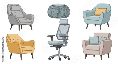 Collection of Armchairs and Office Chair