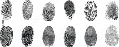 Collection of various finger print, showcasing various shapes, vector illustration.