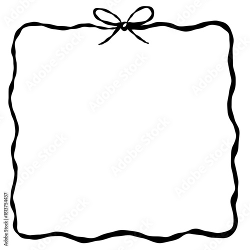 A softly uneven square border formed with flowing lines and a small bow placed at the top center offering a simple charming design ideal for Christmas themed layouts