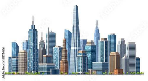 Urban Panorama Cityscape with Skyscrapers and Buildings