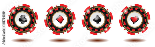 Collection of Casino chip, playing poker and casino, vector illustration.