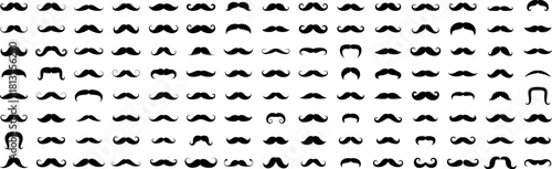 Collection of various mustache silhouette, showcasing various shapes, vector illustration.