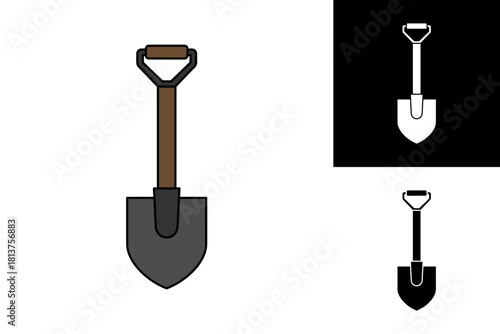 Versatile digging tool icon with a sturdy handle and flat blade, perfect for gardening, landscaping, construction, and general outdoor excavation tasks