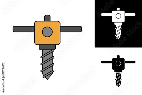 Stylized illustration of a heavy-duty industrial auger drill bit, essential for deep excavation and foundation construction projects, presented in a clean, graphic icon style