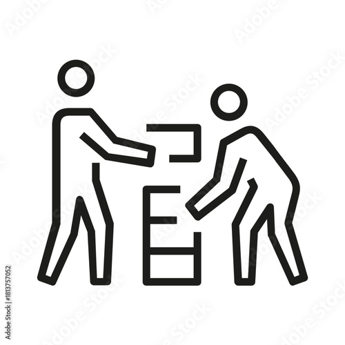 Two people building a structure together with blocks