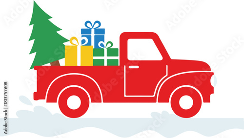 Red truck carrying gifts
