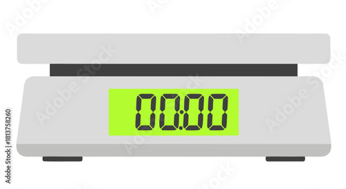 A grey digital kitchen scale with a green display showing zero.