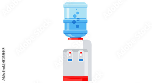 A cartoon illustration of a modern water cooler with a large blue bottle on a white background.