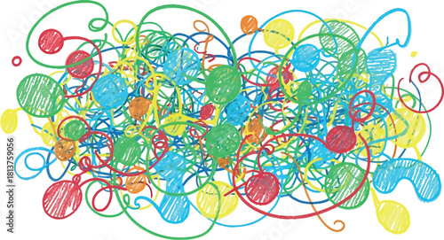 Abstract intricate colorful chaotic scribbles doodle art background