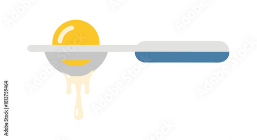 A kitchen egg separator tool with a yolk resting on top and the white dripping below.