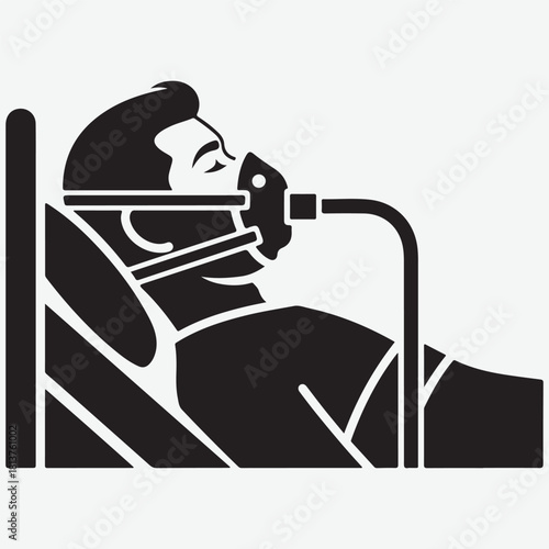 Patient in Hospital Bed with Oxygen Mask Icon