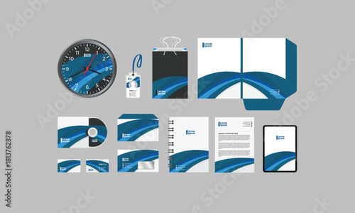 PrintBusiness Stationery Brand Identity Mockup set with abstract graphics design concept. Office stationary items mockup - editable vecotr emplate. Company corporate style design. Stationery Branding 