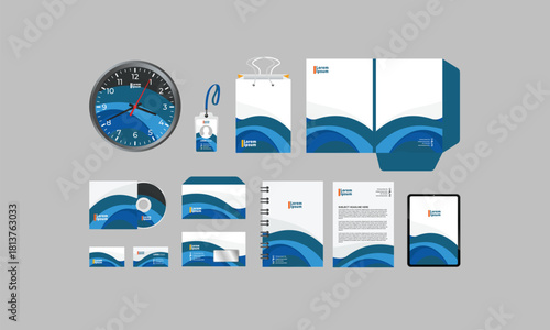 PrintBusiness Stationery Brand Identity Mockup set with abstract graphics design concept. Office stationary items mockup - editable vecotr emplate. Company corporate style design. Stationery Branding 