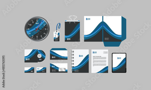 PrintBusiness Stationery Brand Identity Mockup set with abstract graphics design concept. Office stationary items mockup - editable vecotr emplate. Company corporate style design. Stationery Branding 