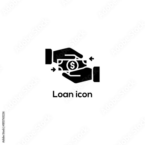 Loan Money Transfer Icon with Hands Holding Dollar, Minimal Finance Glyph for Banking Apps, Lending Services and Payment Design

