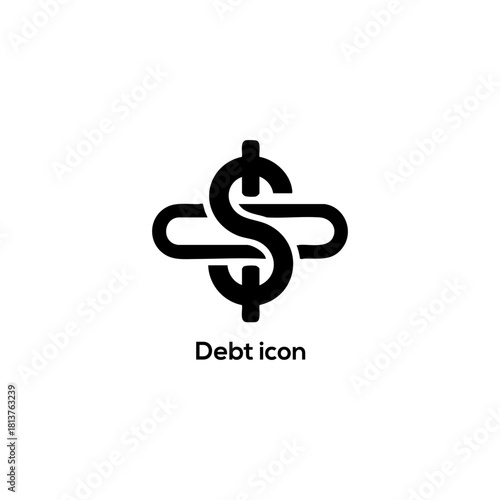 Debt Icon with Dollar Sign in Chain, Minimal Financial Crisis Symbol, Money Owed Glyph for Banking, Loan, Budget Design

