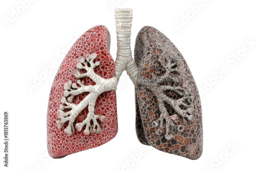 Digital representation of a healthy and a diseased human lung side-by-side