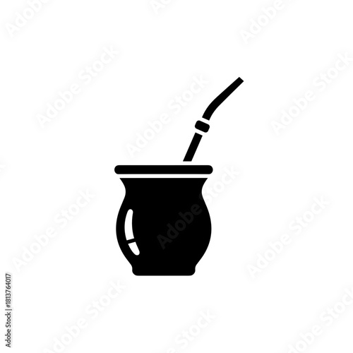 Silhouette of a traditional mate cup with a straw