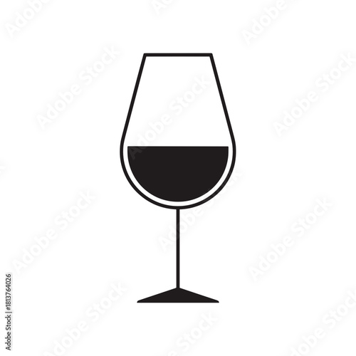 Wine glass illustration with dark liquid on a white background