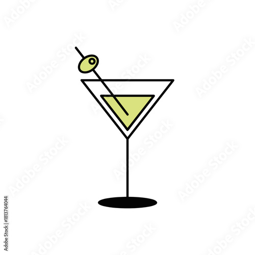 Martini cocktail illustration with olive on a white background