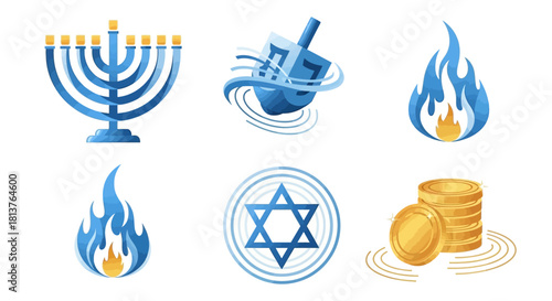 Hanukkah Wave Flow Icons — Fluid Decorative Judaica Vector Set