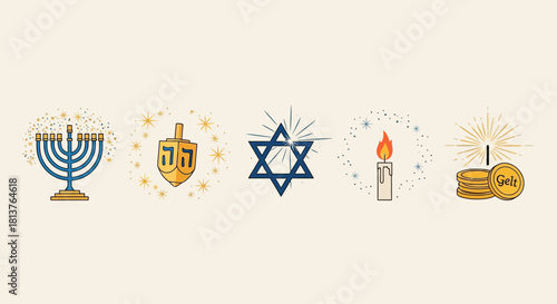 Hanukkah Spark Cluster Icons — Festive Decorative Vector Set