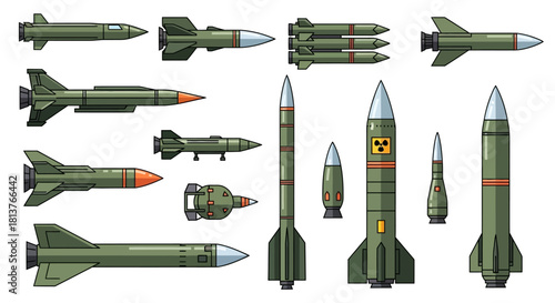 Missile vector illustrations pack for military and science concepts