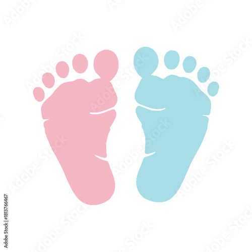 A pair of baby footprints one pink and one blue symbolize new life