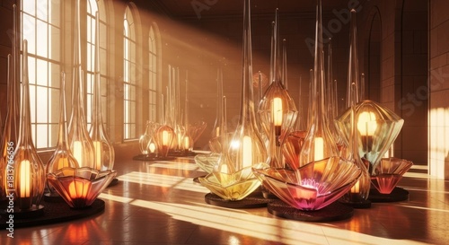 Elegant Lighting Fixtures Illuminate a Modern Interior Space.