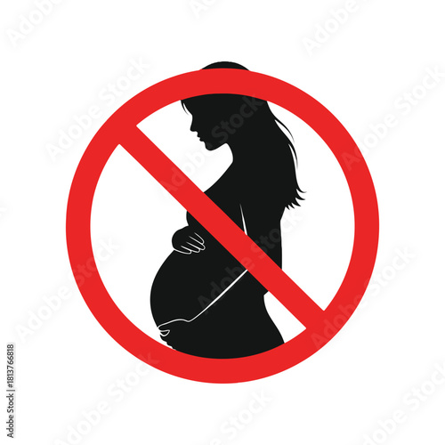 Prohibition symbol featuring a silhouette of a pregnant woman indicating restriction