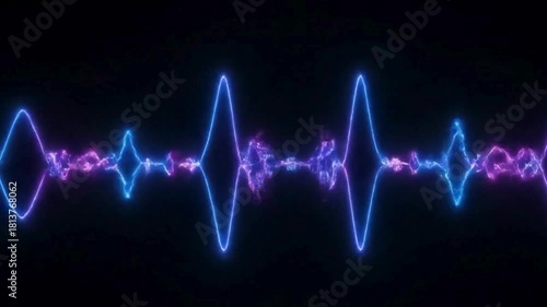Vibrant neon sound wave pulses with electric energy, visualizing audio or data flow