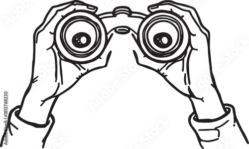 Binoculars in Hands A Line Art Illustration of Observation